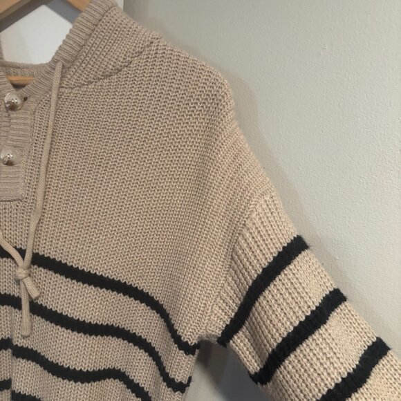 Striped Pattern Drop Shoulder Hooded Sweater,Long Sleeve XS/2 - Picture 4 of 12